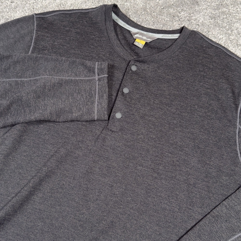 Eddie Bauer Shirt Mens TXL Tall Gray Travex Long Sleeve Henley Snap